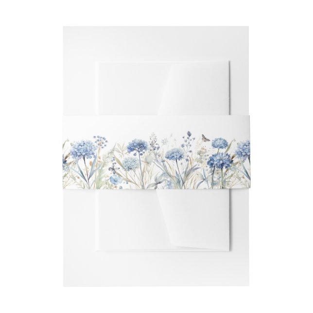 Dusty Blue Hydrangea Wildflower Wedding Invitation Belly Band (Front Example)