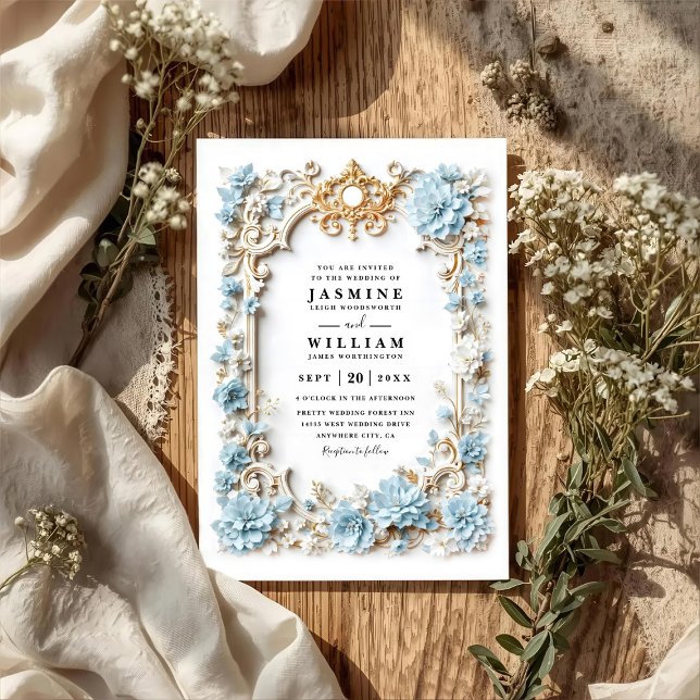 Dusty Blue Hydrangeas Embossed QR Code Wedding Invitation (Creator Uploaded)