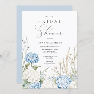 Dusty Blue Hydrangeas Floral Bridal Shower Invitation