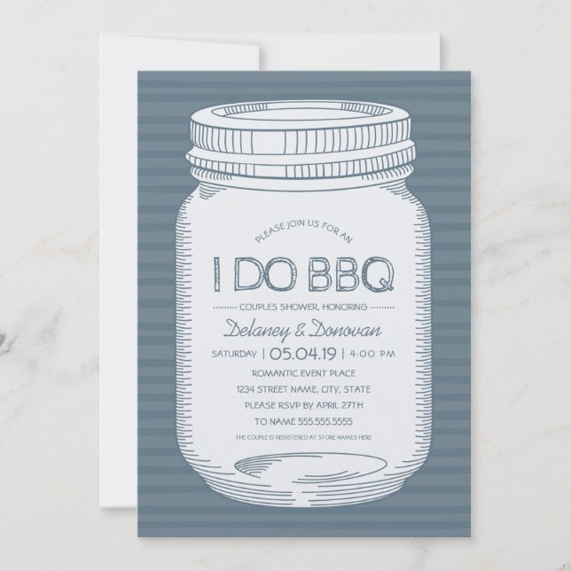 Dusty Blue I Do BBQ Mason Jar Couples Shower Invitation (Front)