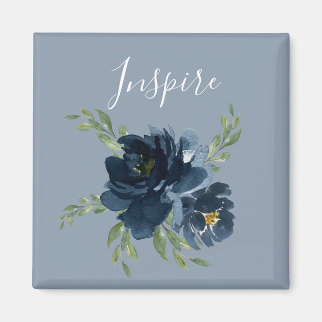 Dusty Blue Inspire Script Watercolor Elegant Magnet (Front)