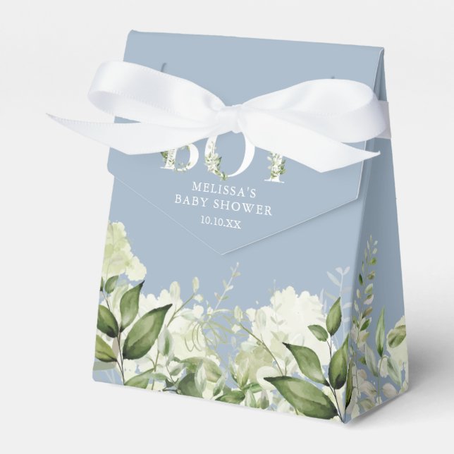 Dusty Blue Its A Boy Greenery Foliage Baby Shower Favour Box (Front Side)