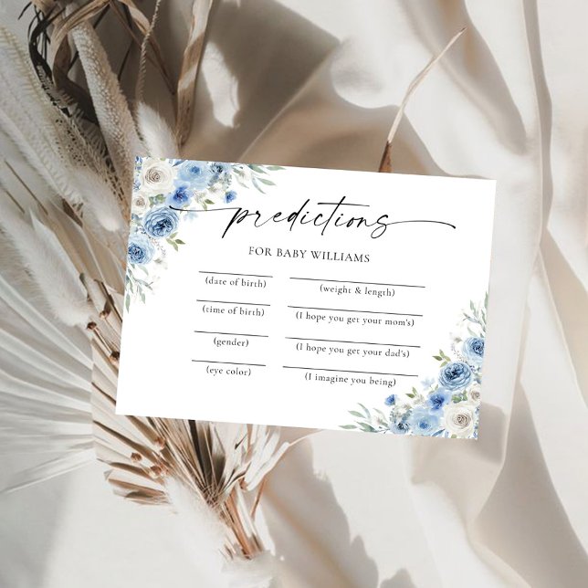 Dusty Blue Ivory Baby Shower Predictions Card (Creator Uploaded)