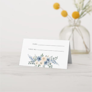 Dusty Blue Ivory Blush Floral Modern Wedding Place Card