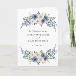 Dusty Blue Ivory Blush Floral Modern Wedding Programme