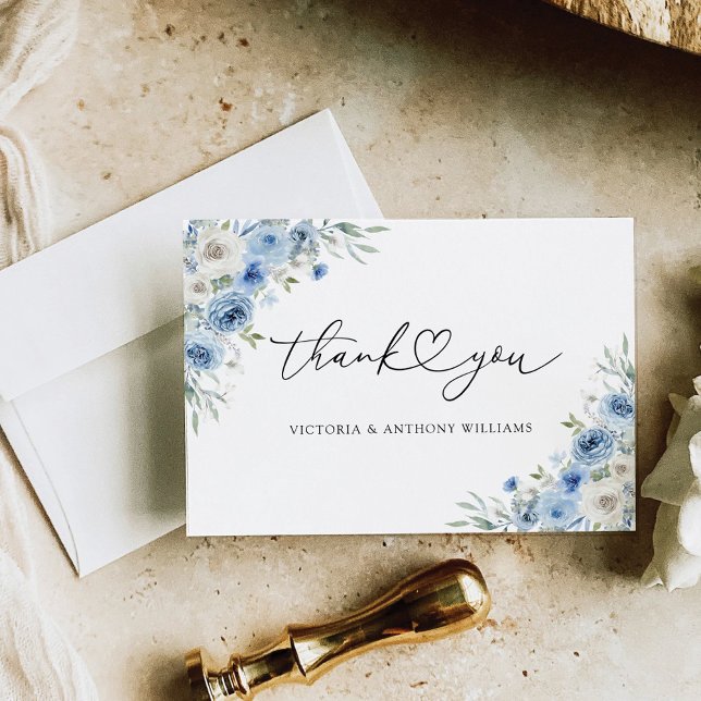 Dusty Blue Ivory Bridal Shower Flat Thank You Card (Creator Uploaded)