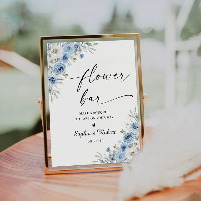 Dusty Blue Ivory Bridal Shower Flower Bar Sign (Creator Uploaded)