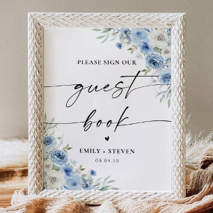 Dusty Blue Ivory Bridal Shower Guest Book Sign