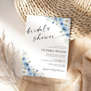 Dusty Blue Ivory Bridal Shower Invitation