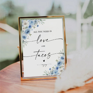Dusty Blue Ivory Bridal Shower Love and Tacos Sign