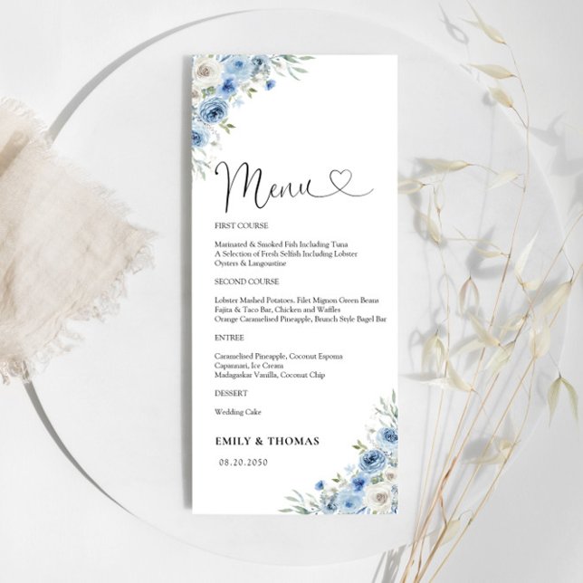 Dusty Blue Ivory Bridal Shower Menu (Creator Uploaded)