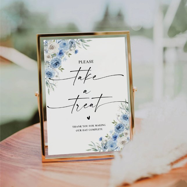 Dusty Blue Ivory Bridal Shower Take A Treat Sign (Creator Uploaded)