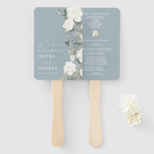 Dusty Blue Ivory Chinoiserie Wedding Program Hand Fan