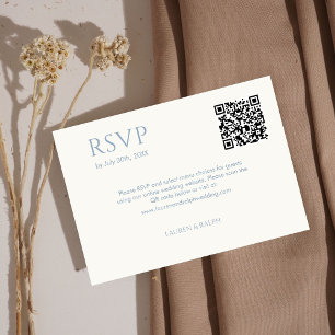 Dusty Blue & Ivory Couple Monogram QR Wedding RSVP Card