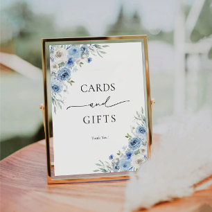Dusty Blue Ivory Floral Cards and Gifts Sign