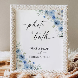 Dusty Blue Ivory Floral Photo Booth Signs