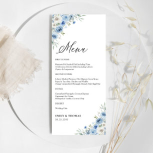 Dusty Blue Ivory Floral Wedding Menu