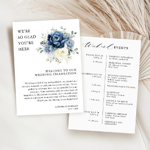Dusty Blue Ivory Floral Weekend Events Program Invitation