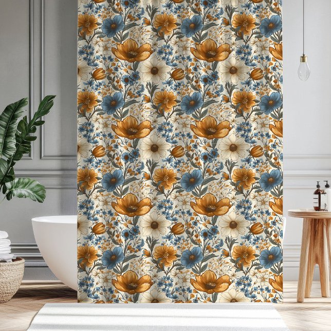 Dusty Blue Ivory Flowers Boho Wedding Gift Curtain (Dusty Blue Ivory Flowers Boho Wedding Gift Curtain

)