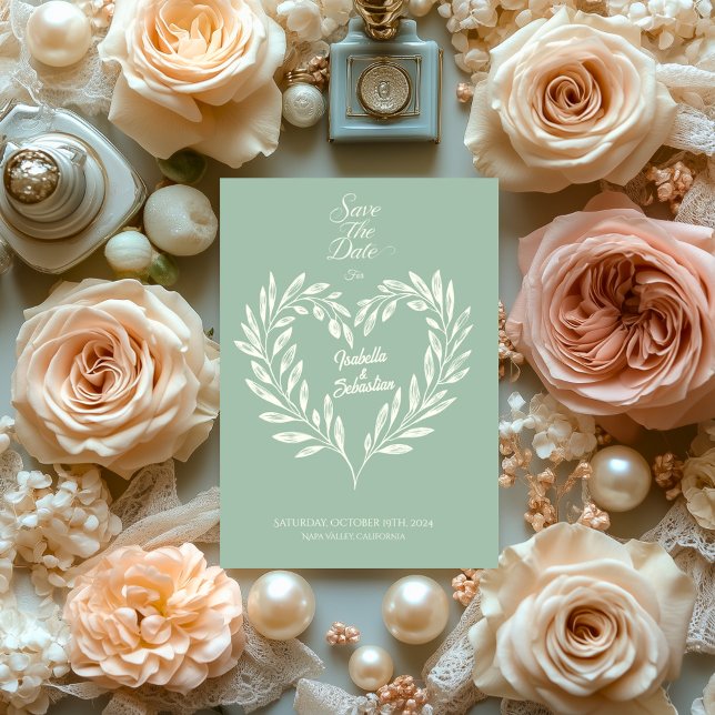 Dusty Blue & Ivory Heart Save the Date Wedding Invitation (Creator Uploaded)