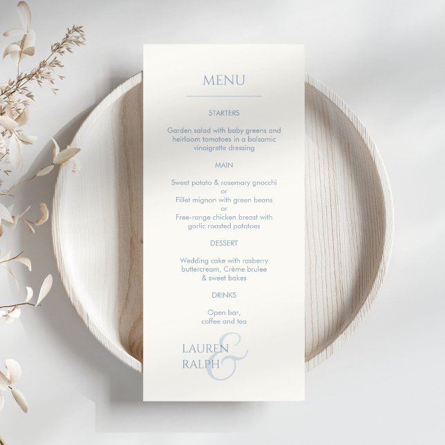 Dusty Blue & Ivory Monogrammed Wedding Menu (Creator Uploaded)
