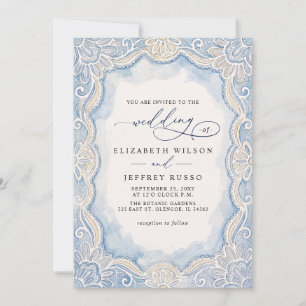 Dusty Blue Ivory Old Money Lace Wedding Invitation