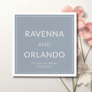Dusty Blue Ivory Old Money Minimalist Wedding Napkin