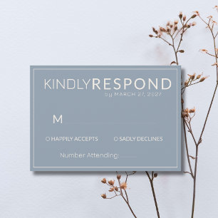 Dusty Blue Ivory Old Money Modern Frame Wedding RSVP Card