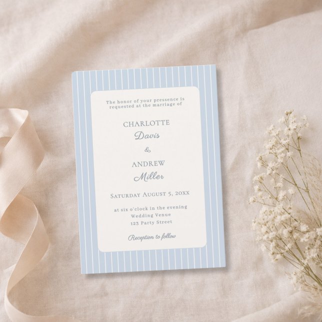 Dusty Blue Ivory Pinstriped Wedding  Invitation (Creator Uploaded)