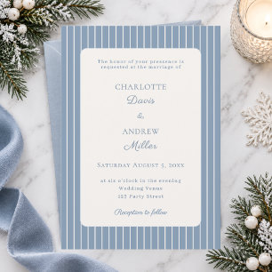 Dusty Blue Ivory Pinstriped Wedding Invitation