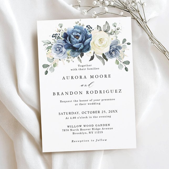 Dusty Blue Ivory Spring Floral Elegant Wedding Invitation (Dusty Blue Ivory Spring Floral Elegant Wedding Invitation)