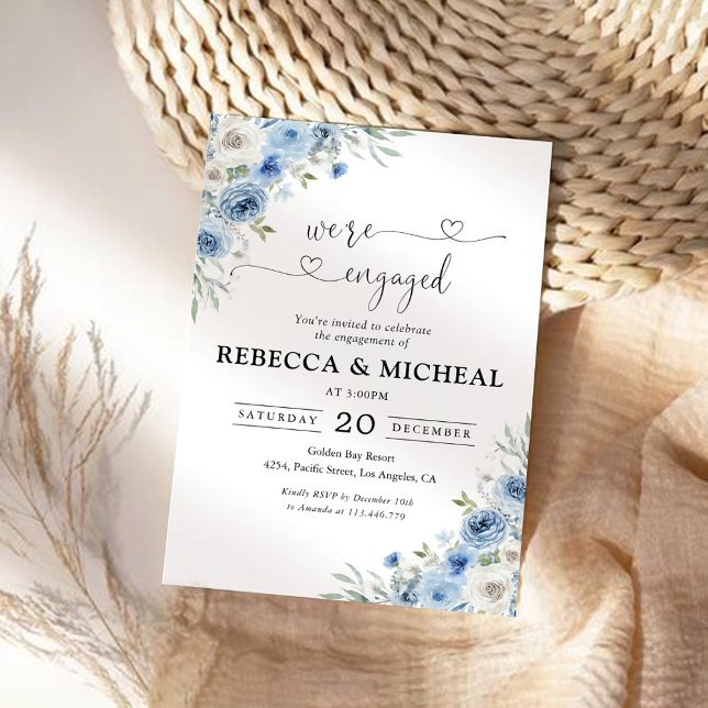 Dusty Blue Ivory We are engaged Invitation (Creator Uploaded)