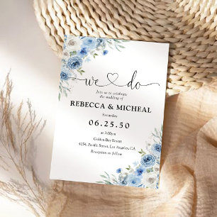 Dusty Blue Ivory Wedding Ceremony Invitation