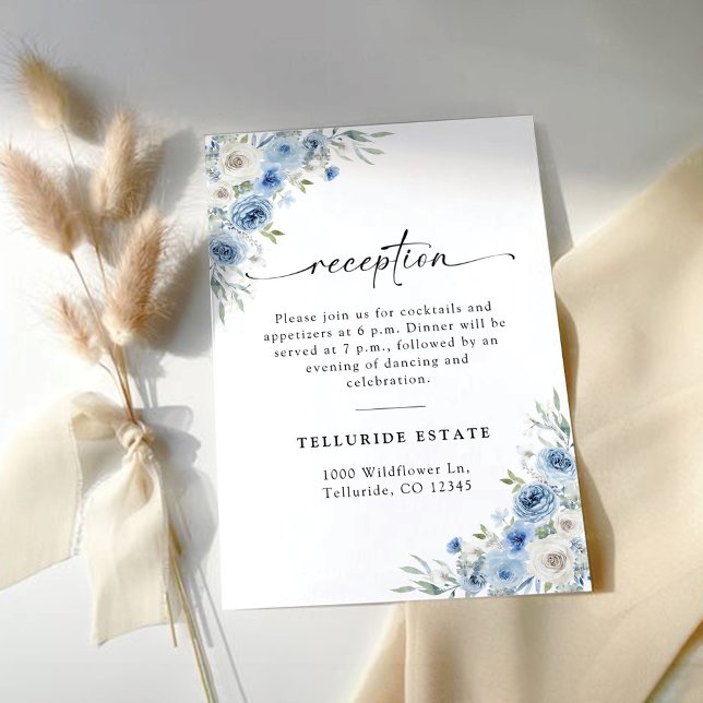 Dusty Blue Ivory Wedding Ceremony Reception Enclosure Card (Creator Uploaded)