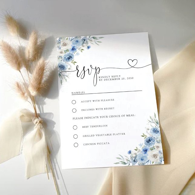 Dusty Blue Ivory Wedding Ceremony RSVP Card (Creator Uploaded)