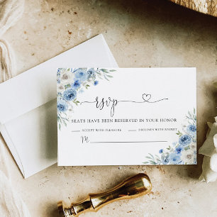 Dusty Blue Ivory Wedding Ceremony RSVP Card