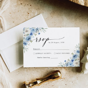 Dusty Blue Ivory Wedding Ceremony RSVP Card