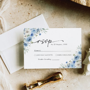 Dusty Blue Ivory Wedding Ceremony RSVP Card