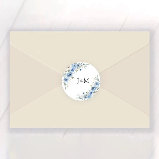 Dusty Blue Ivory Wedding Classic Round Sticker (Creator Uploaded)