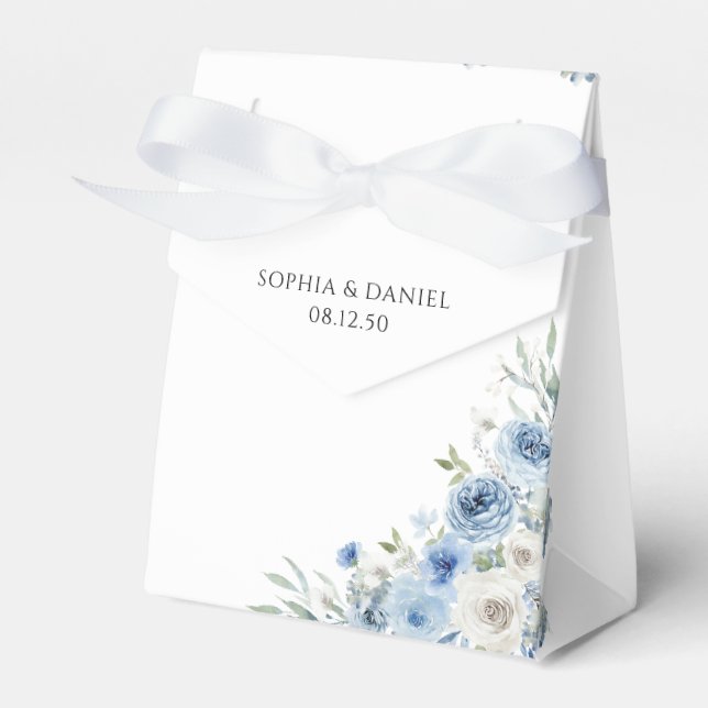 Dusty Blue Ivory Wedding Favour Box (Front Side)