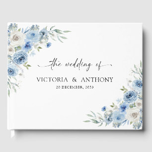 Dusty Blue Ivory Wedding Guest Book