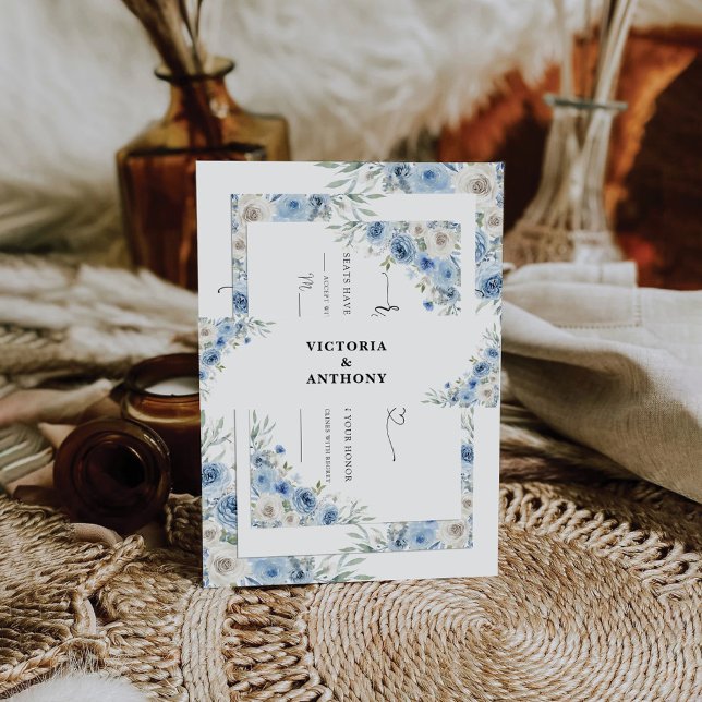 Dusty Blue Ivory Wedding Invitation Belly Band (Creator Uploaded)