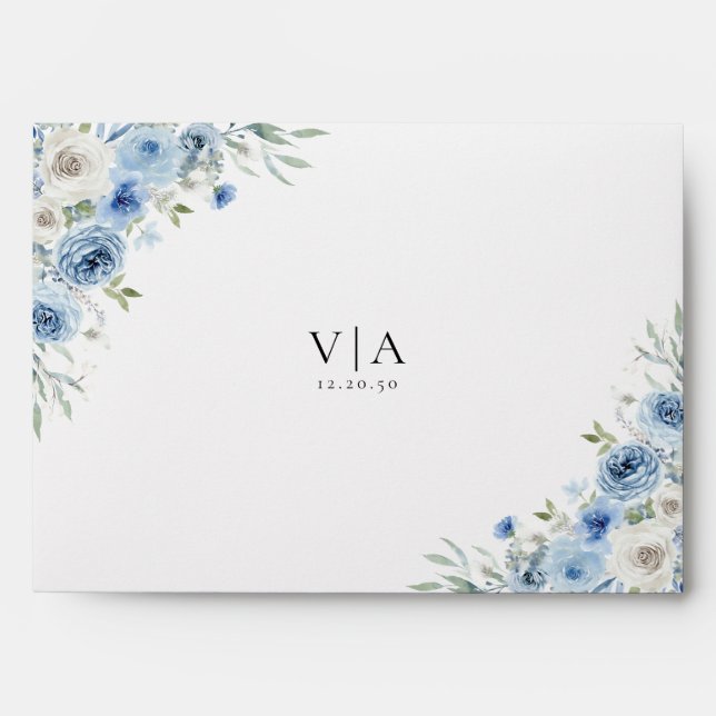 Dusty Blue Ivory Wedding Invitation Envelope (Front)