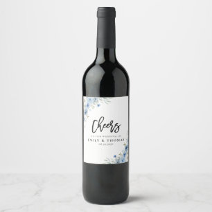 Dusty Blue Ivory Wedding Wine Label