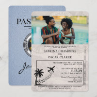 Dusty Blue Jamaica Passport Wedding Invitation
