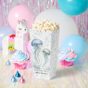 Dusty Blue Jellyfish Boy Baby Shower Popcorn Favour Box
