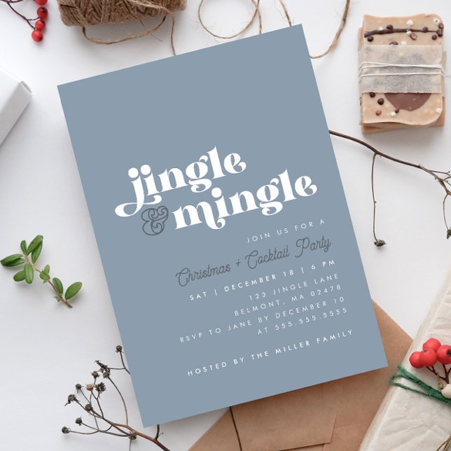 Dusty Blue Jingle Mingle Modern Christmas Party Invitation (Creator Uploaded)