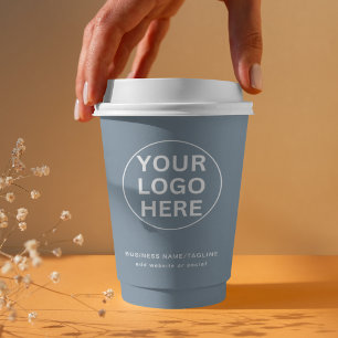 Dusty Blue l Professional Business Logo & Text Paper Cups