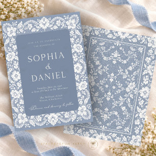 Dusty Blue Lace Floral Elegant Wedding Invitation