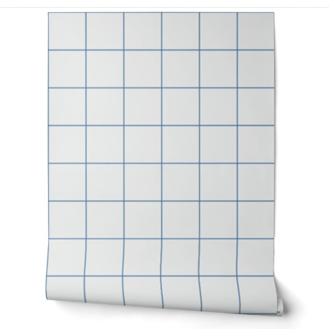 Dusty Blue Large Windowpane Grid Wallpaper (Unrolling)